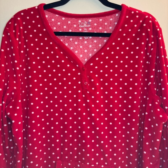 Croft & Barrow Red and White Polka Dot Nightgown Polyester Faux Fur Size XXL - Picture 3 of 10
